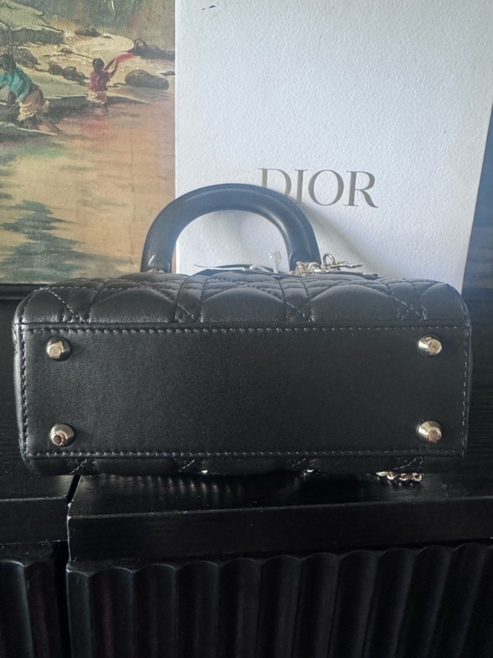 Dior Lady Dior Black Quilted Leather Mini Top-Handle Bag with Gold Hardware - Picture 7 of 11